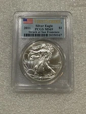 2011 SILVER EAGLE PCGS MS69  ~~ FIRST STRIKE FLAG LABEL  ~~ STRUCK @ SF MINT