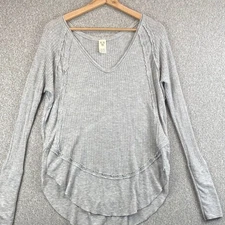 Free People Catalina Thermal Top Waffle Gray XS Raw Boho grunge cozy waffle