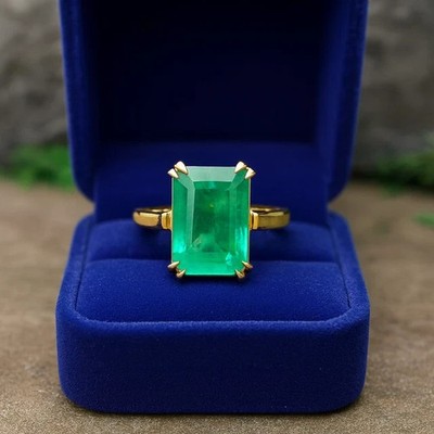 Double Prongs Women's 14K Yellow Gold 4TCW Natural Green Emerald Wedding Ring