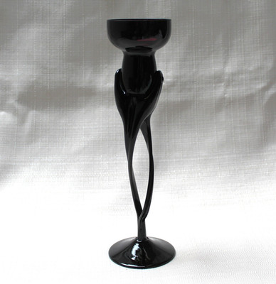 Vintage Makora Krosno Polen Schwarz Amethyst Glas Kerzenhalter Spinnen Beine