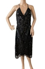 Asos Chi Chi London Margot Dress UK12 (US 8) Black Sequin Midi Cocktail Formal