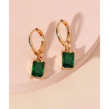Emerald Cut Green Cubic Zirconia Dangle Earrings Drop Pendant Hoop Elegnt Sylish