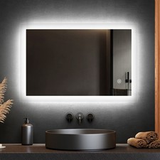 EMKE Modern Bathroom Wall Mirror with LED Lights Illuminated Heated Demister Pad