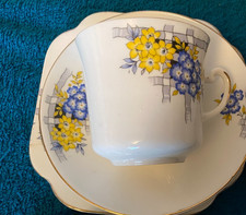 Vintage Colclough Bone China Trio with Trellis & Blue Floral Design