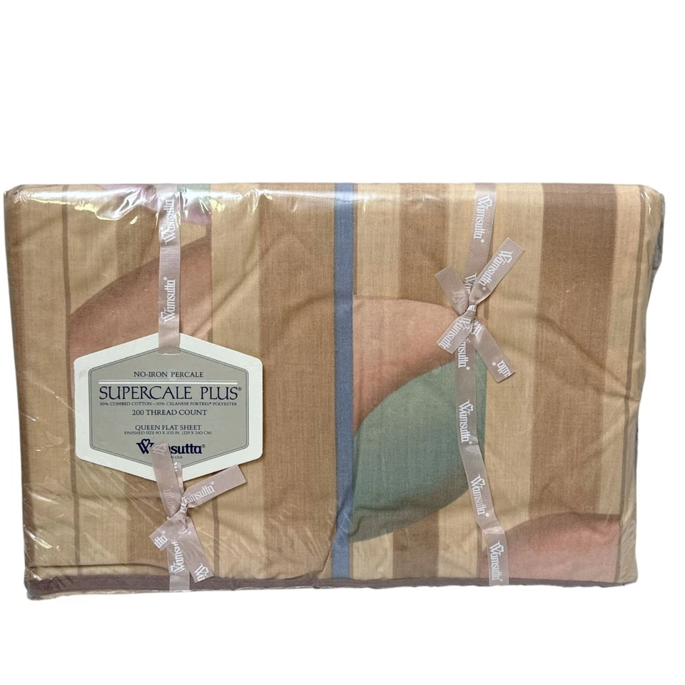 Sábana plana Wamsutta Queen Oasis beige pastel supercal sin hierro mezcla de algodón nueva con etiquetas Foto 2 de 4