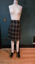 Vintage Sag Harbor Tartan Wool brown Plaid FringeWrap Lined Pencil Skirt size 16