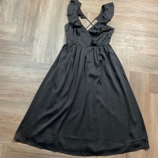 NWT Madewell Satin Ruffle V Neck Criss Cross Midi Dress Womens 0 Black Party