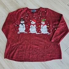 Croft Barrow Red Knit Sweater Snowman Christmas Festive Holiday Size 1X