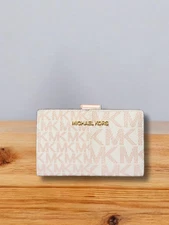 Michael Kors Medium Women Jet Set MK Logo Card Zip Bifold Wallet Rose Gold
