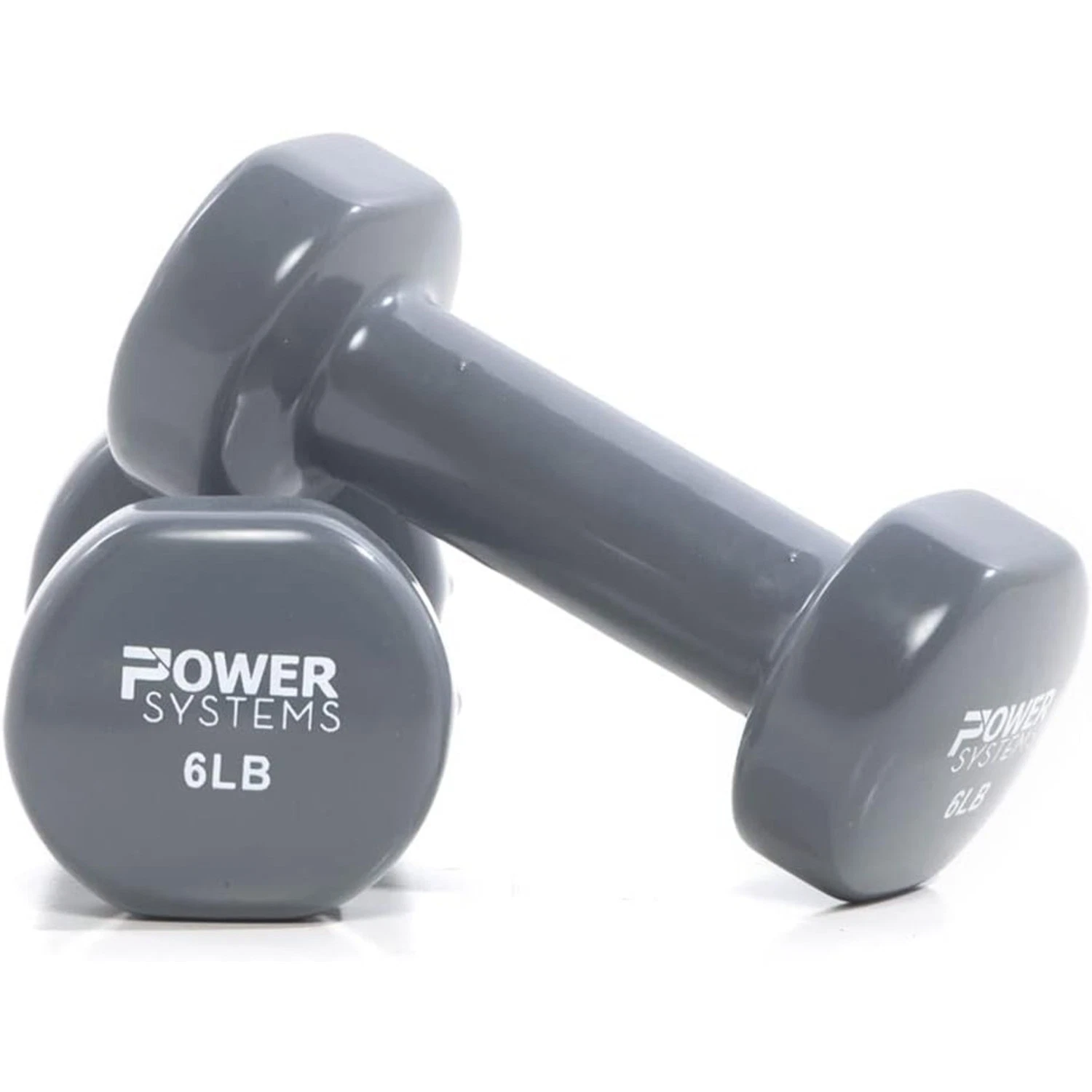 Power Systems 6lb Vinyl Dumbbells Pair Non Slip Grip Gray Fitness Home Gym Use