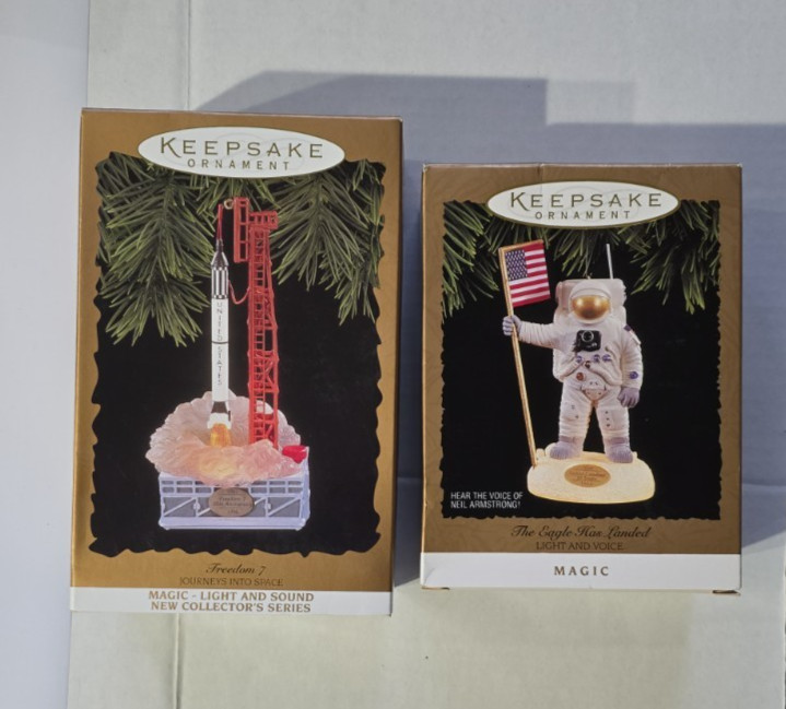 Vintage Hallmark Keepsake Apollo 11 Eagle Has Landed Freedom 7 NASA Ornament Lot