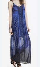 Express Dress Size S Blue Boho Maxi Sheer Overlay Flowy Beach Boho Summer Tribal