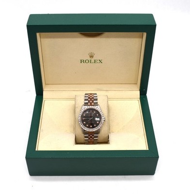 Customized 1991 Rolex Datejust 16234 2-Tone 18k Rose Gold & SS Diamon Bezel 36mm