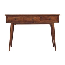 Wide 3 Drawer Solid Mango Wood Hallway Console Table Chestnut