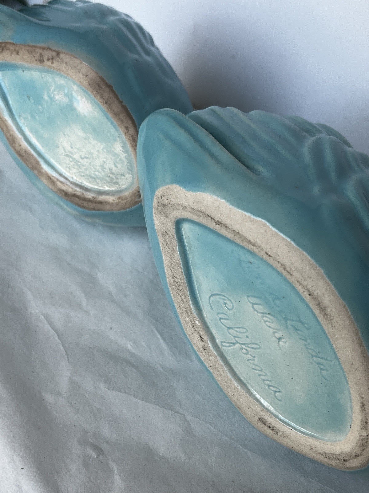 Vintage Loma Linda Ware California Turquoise Ceramic Swan Planters