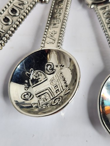 Ganz Silver Metal Meow Cat Measuring Spoons Set of 4 Tablespoon Teaspoon Vintage - Picture 5 of 10