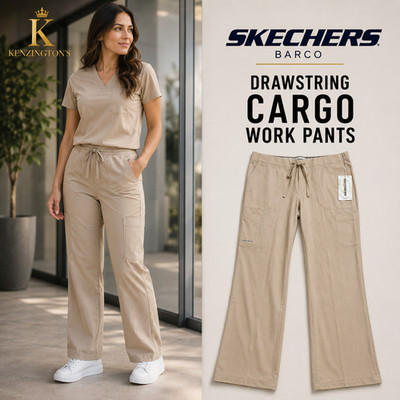 NWT Skechers Barco Cargo Scrub Pants Womens Medium Khaki Drawstring 