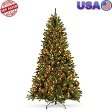 6ft Pre-Lit Christmas Tree 250 Lights 798 Tips Pinecones Berries Metal Stand New