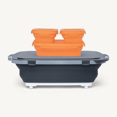 Drip EZ Collapsible BBQ & Meal Prep Tub & Collapsible Food Storage - 3pc NEW