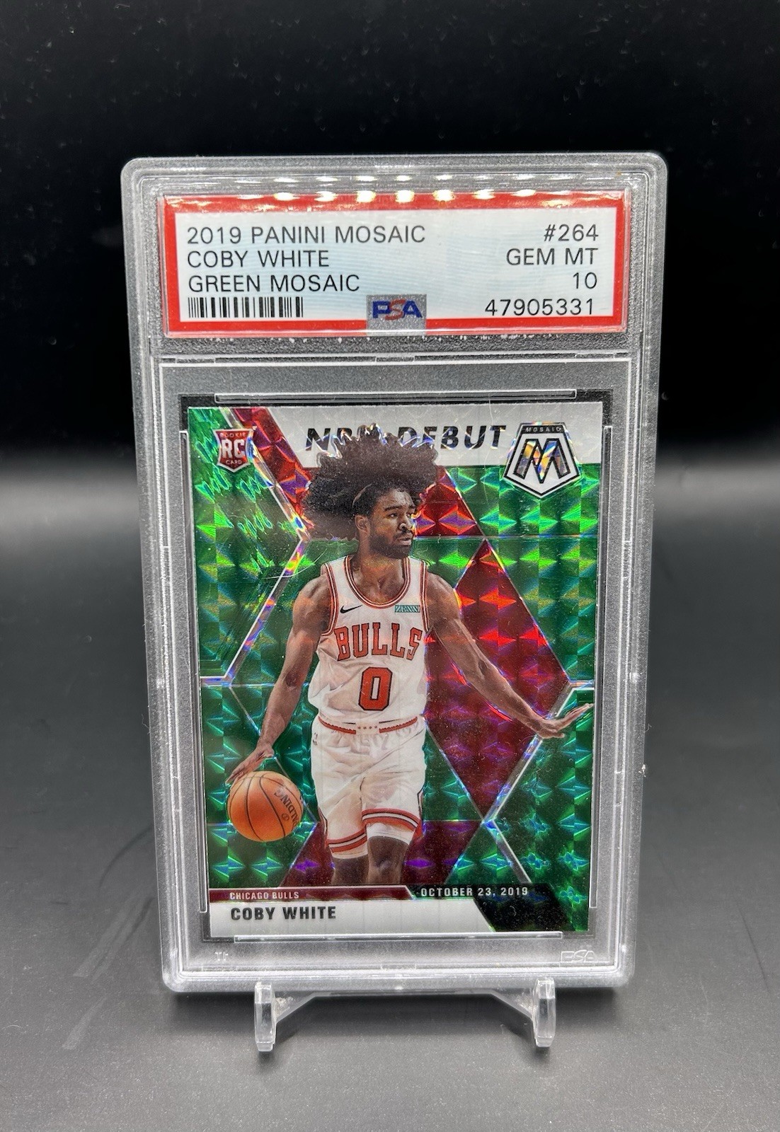 2019-20 Panini Mosaic Green NBA Debut Coby White #264 PSA 10 GEM MT Rookie RC