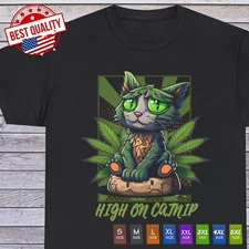 Psychedelic Cat, High On Catnip Cannabis Weed Cool Funny Tee Shirt Natural 4:20