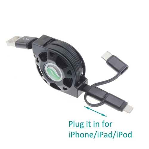 Retractable USB Cable Fast Charger Power Cord 3-in-1 Wire Sync for Smartphones - Picture 2 of 6