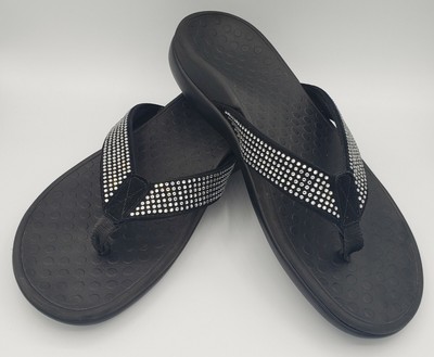 women's black flip flops with rhinestones