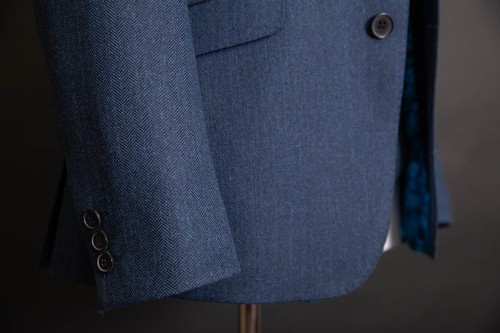 Tom Percy Men's Three Piece Suit Blue Herringbone Wool RRP £329.99 - Picture 10 of 14