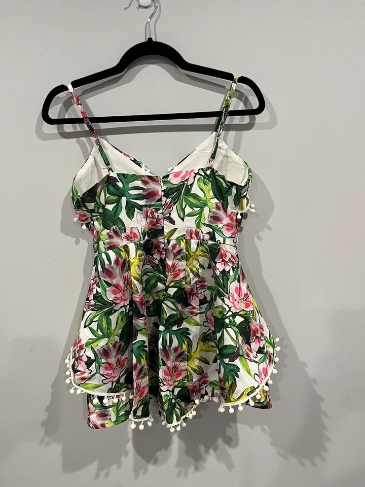 Ark & Co Romper Small Women’s Floral Tropical Green Shorts Tassel Beach Outfit - Image 4 of 4