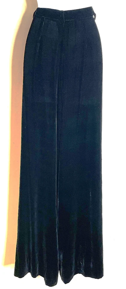 Polo Ralph Lauren Black Velvet Palazzo Pants Womens 10 Silk Wide Leg Purple Lbl - Image 3 of 4