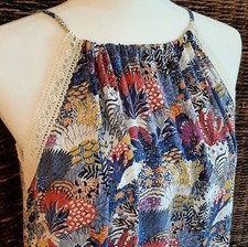 NWT Easel Dress Women's Medium Blue Floral Lace Halter Tiered Maxi Boho Festival