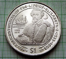 BRITISH VIRGIN ISLANDS 2003 DOLLAR, LIFE OF ELIZABETH I - Sir Walter Raleigh BU