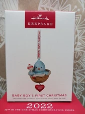 2022 Hallmark Keepsake Ornament  Baby Boy's First Christmas  Bird in Nest  NIB