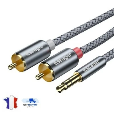 câble 2 RCA AUDIO mâle vers Jack 3.5 mâle JACK Résistant Qualité 0.5/1/2/3/5m