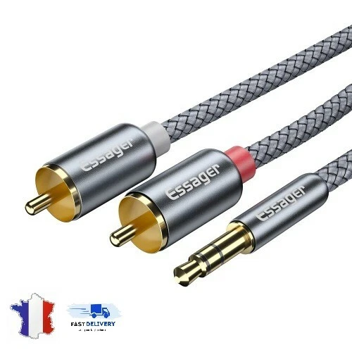 câble 2 RCA AUDIO mâle vers Jack 3.5 mâle JACK Résistant Qualité 0.5/1/2/3/5m - Photo 1/4