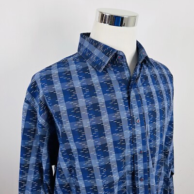 Robert Graham 2XL Modern Americana Shirt Blue White Plaid Cotton Blend Casual