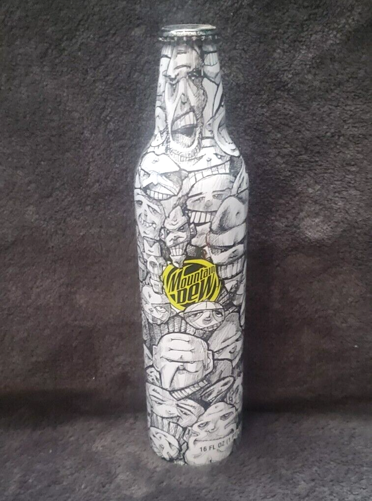 Full Unopened Mountain Dew Green Label Art Happy Heads Bottle