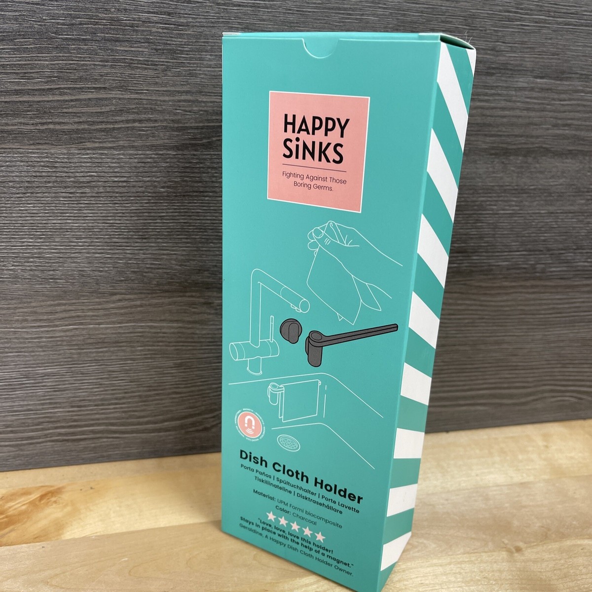 Happy Sinks Magnetic Dish Cloth Holder Charcoal Brand New