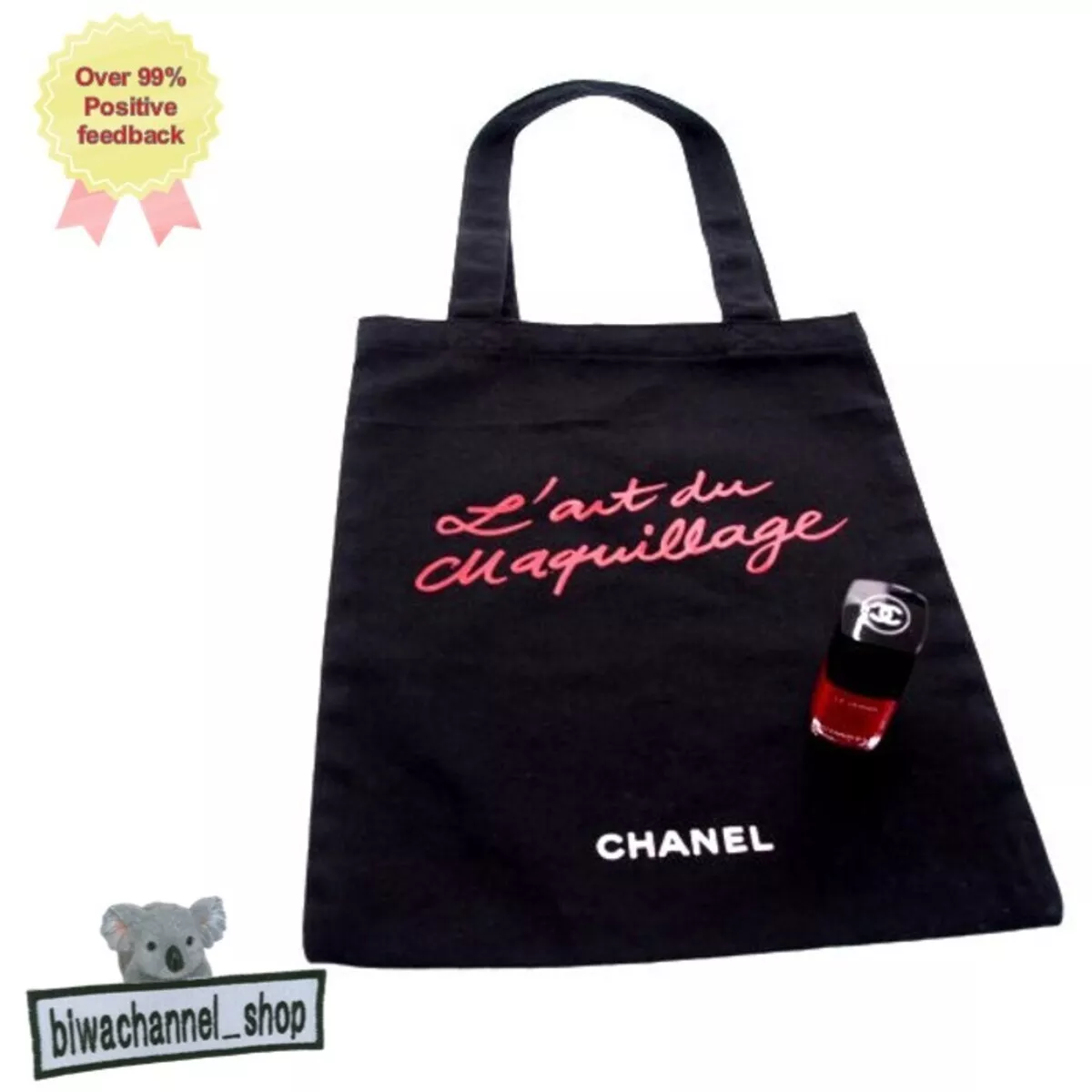 Chanel Novelty Tote Bag Ginza Japan Only Limited Canvas L’ait du Maquillage