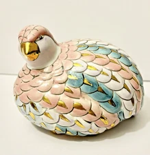 Vintage Toyo Japan Quail Partridge Ceramic Bird Figurine Pink Blue White Gold 