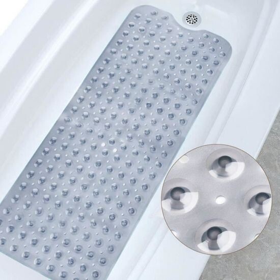 Tapis de bain antidérapant baignoire sécurité grand format 100 x 40 cm gris