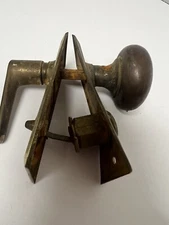 Antique brass door knob and handle set 2 brass back plates, Some Rust, No Key