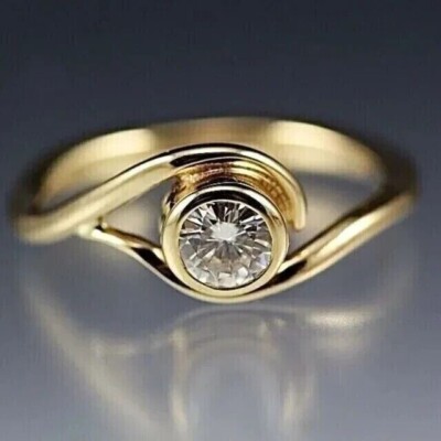 925 Silver Gold Finish 1 Ct Round Simulated Diamond Wedding Engagement Ring