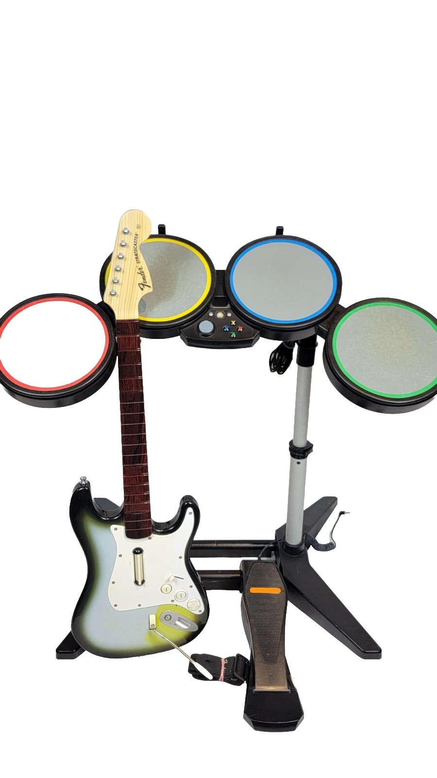 Xbox 360 Rock Band Drum Set Bundle Wired Drums & Wireless Guitar READ
