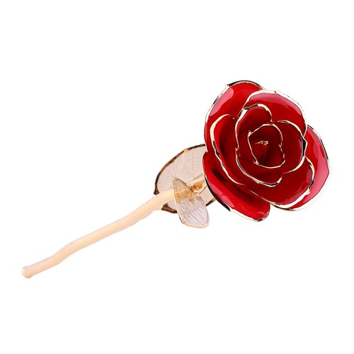 Rose getaucht in 24k Gold für immer konservierte lange Stielrose mit goldenem Blatt rot - Bild 7 von 10