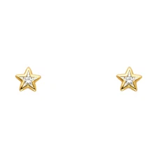 Ioka - 14K Yellow Gold CZ Star Stud Screw Back Earrings