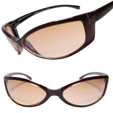 Wrap Around Aerodynamic Narrow Slender Lightweight Sport Brown Sunglasses