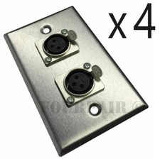 4 Pack - 2-Port Dual Socket XLR Female Stainless Steel Microphone Mic Wall Plate