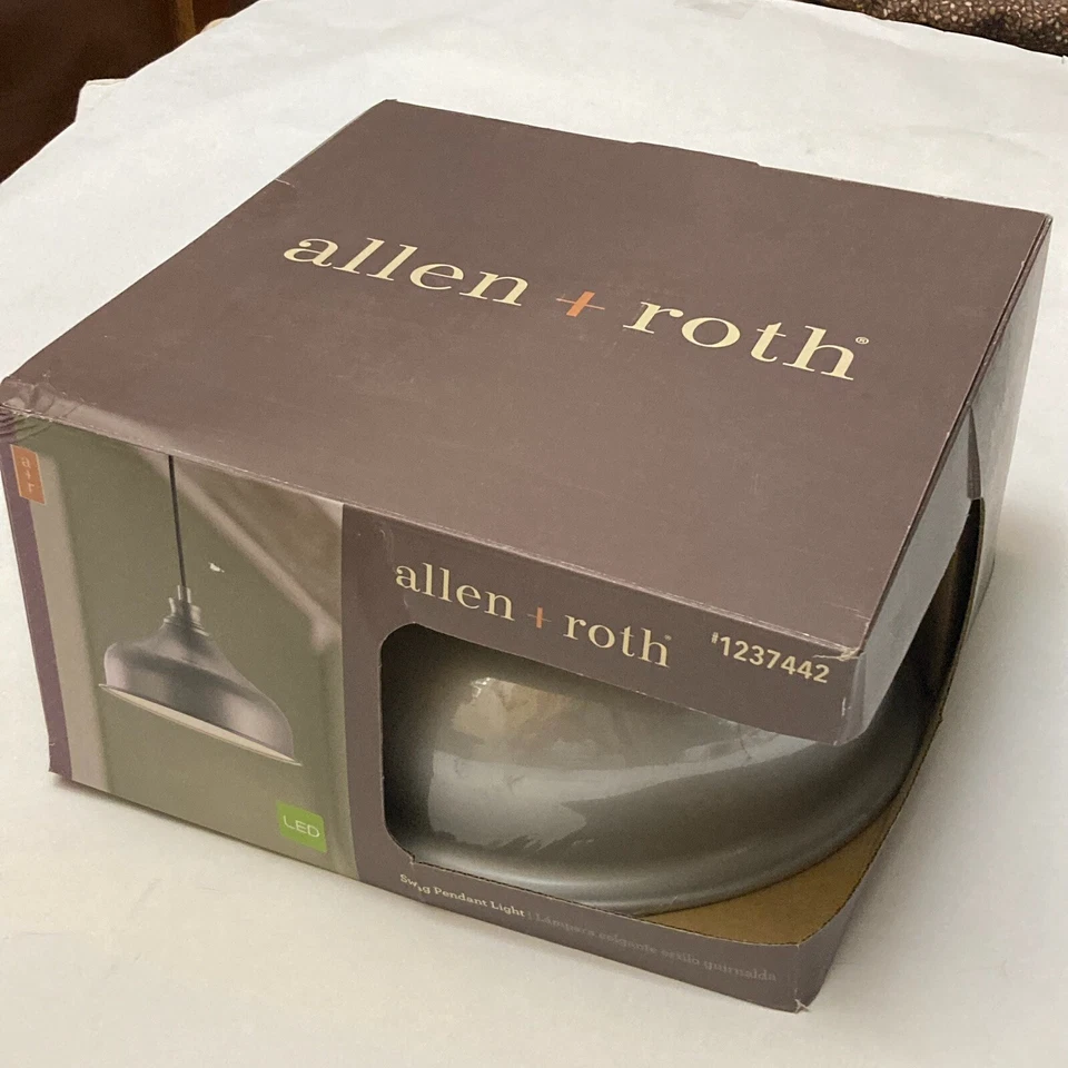 Allen + Roth Swag Pendant Light LED Metal Gray Steel Pan Shade Ceiling PLUG IN - Image 2 of 2