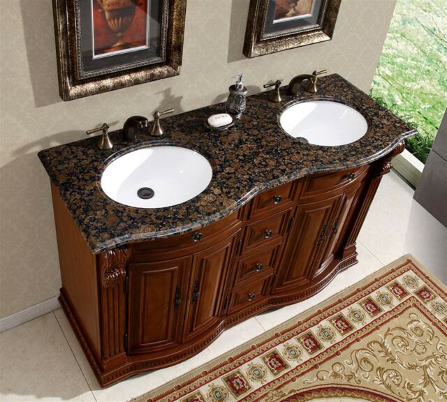 55 Granite Stone Top Bathroom Vanity Cabinet Furniture Double White Sink 223bb For Sale Online Ebay